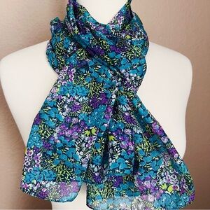 Floral Blue and Purple Scarf